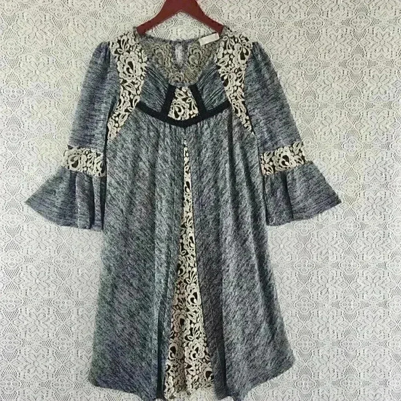 Altar'd state Long Bell Sleeve Lace Wrap Mini Sweater Dress M - Picture 1 of 10